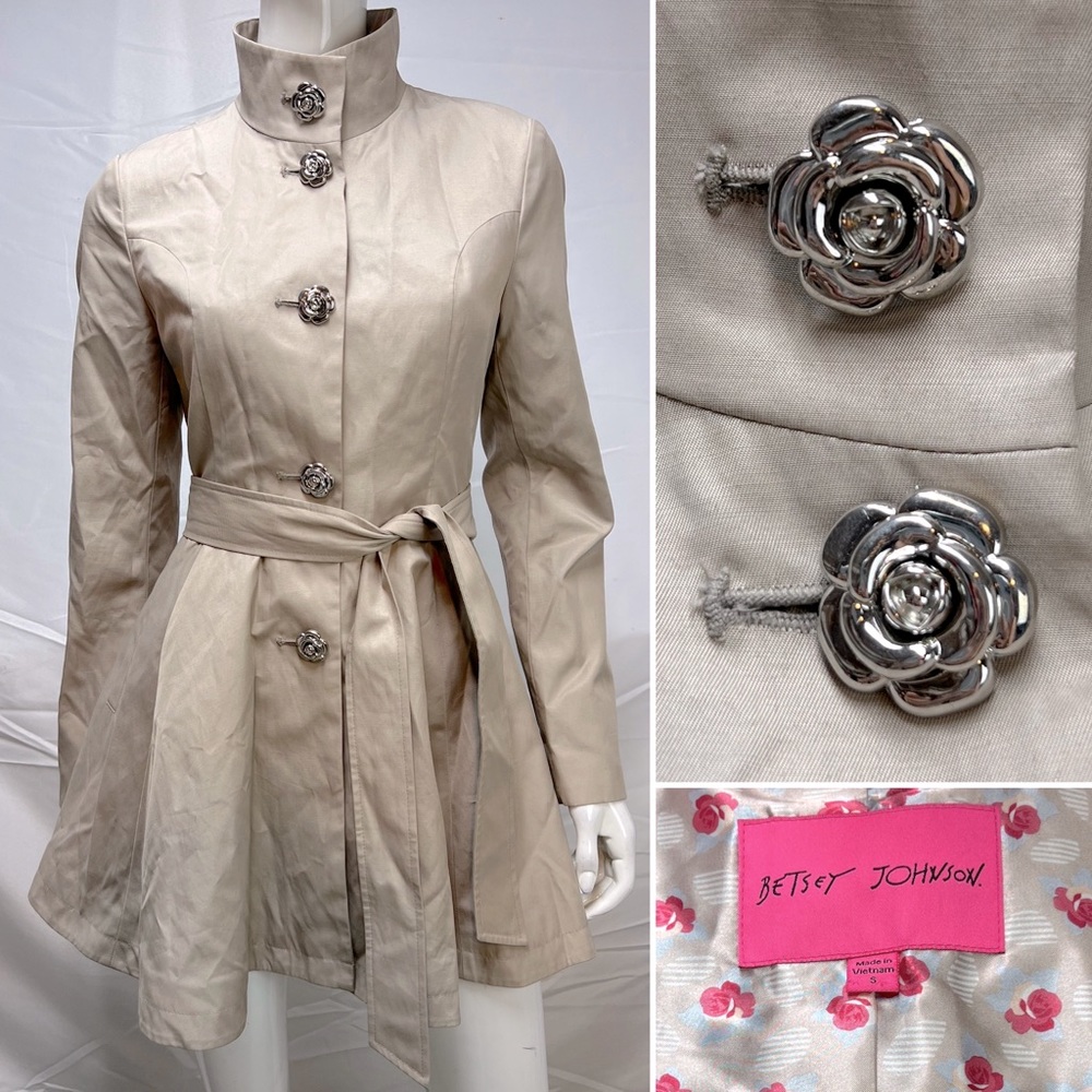 Betsey Johnson Cream Trench Coat with Silver Accents